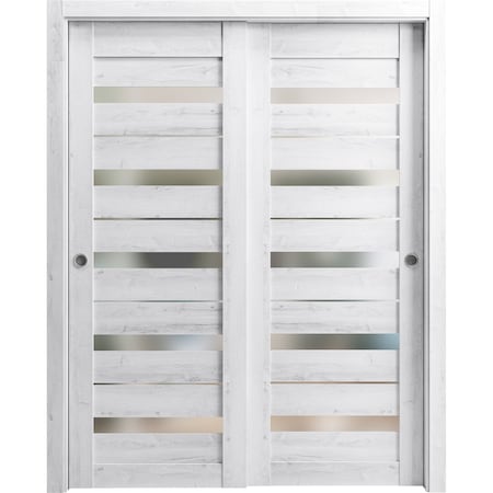 Sartodoors Sturdy Barn Door 28 x 84in, Matte Black Frosted Glass, 6.6FT Rail Hangers Heavy Hardware Set QUADRO4113BD-B-BLK-2884